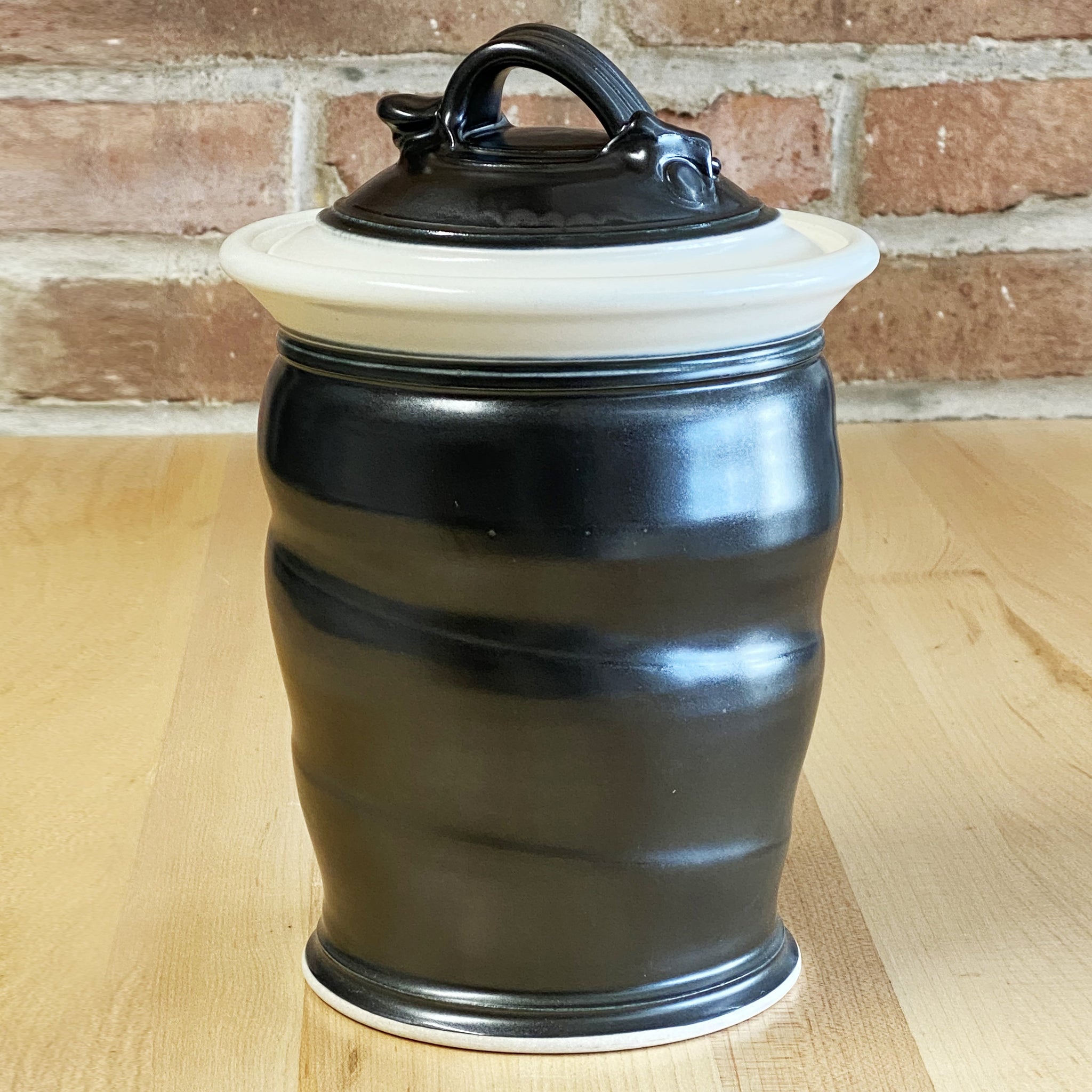 Small Canister in White | Black Glaze