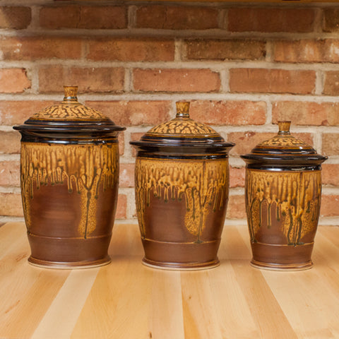 Royce Yoder - Three Piece Canister Set  in Brown Ash | Black Glaze
